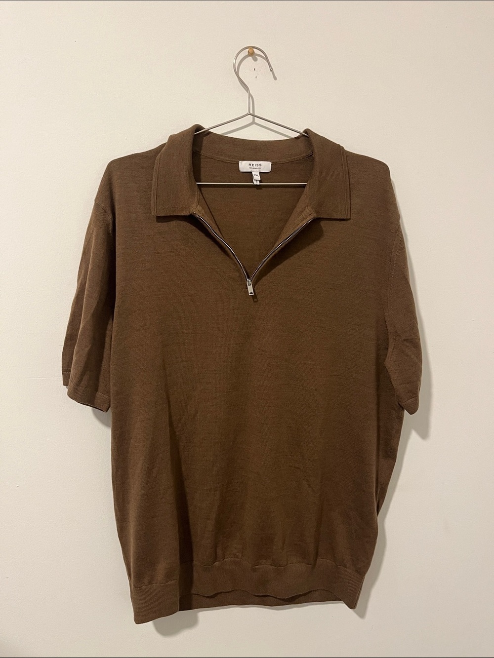 Reiss Brown Short-Sleeve Zip Polo Sweater